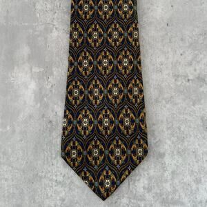Salvatore Ferragamo Silk Tie VTG Lion Flower Medallion Crown Blue Brown Italy